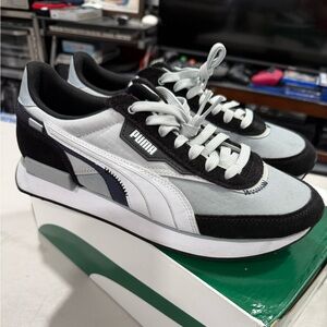 Puma Future Rider Displaced Men's Black, White, and Gray Sneakers Size 10.5